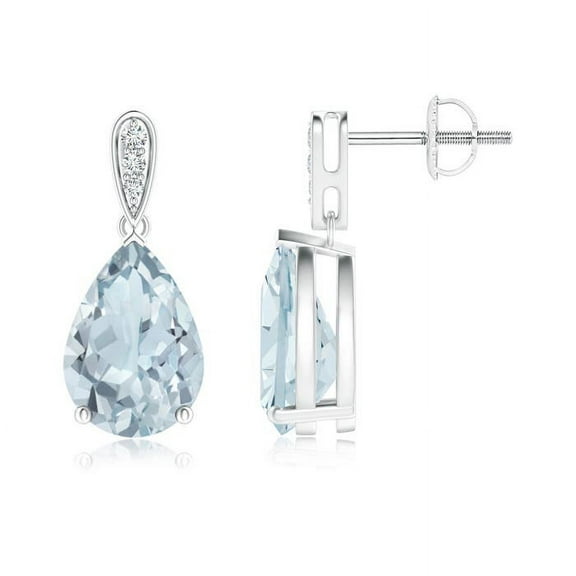 ANGARA Natural Solitaire 3.2 ct Aquamarine Drop Earrings with Diamonds in 14K White Gold for Women (Size-10x7mm) | March Birthstone, Anniversary, Jewelry Gift for Women | Natural Aquamarine Earrings