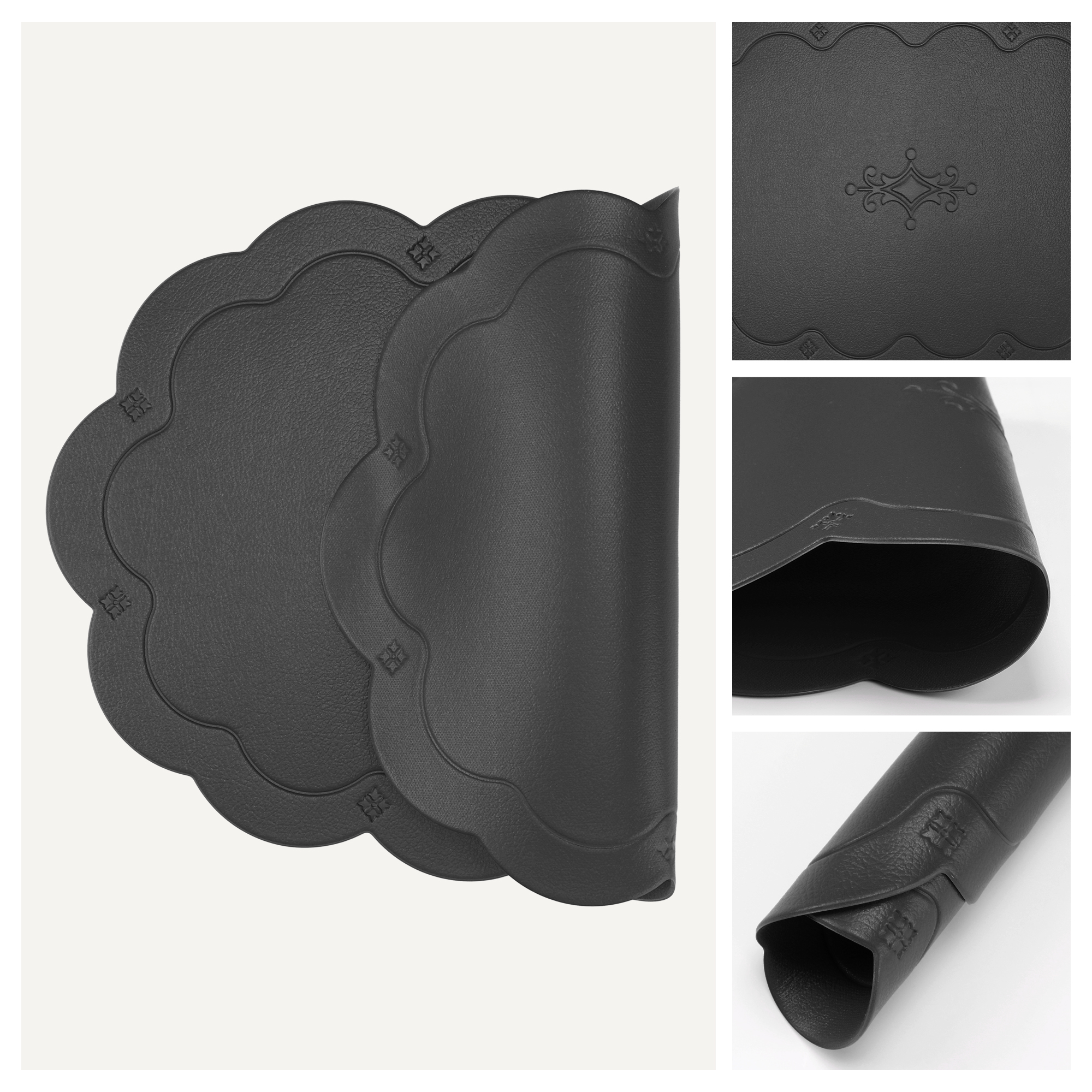 Unique Bargains Set of 6 Leather Waterproof Placemats for Kitchen Dining Table Black