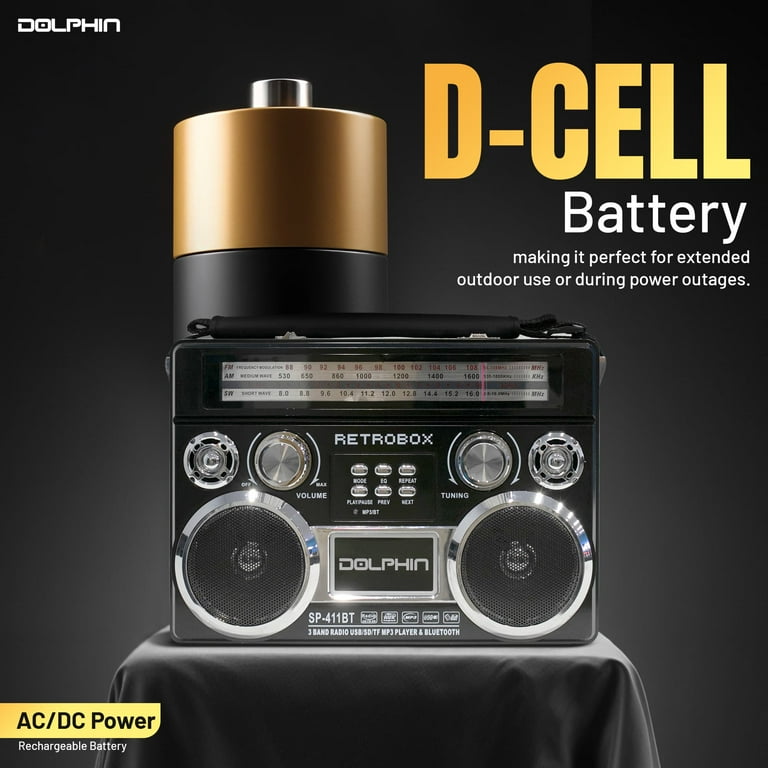 Dolphin Retro Bluetooth Radio with AM/FM/SW, Rechargeable Battery