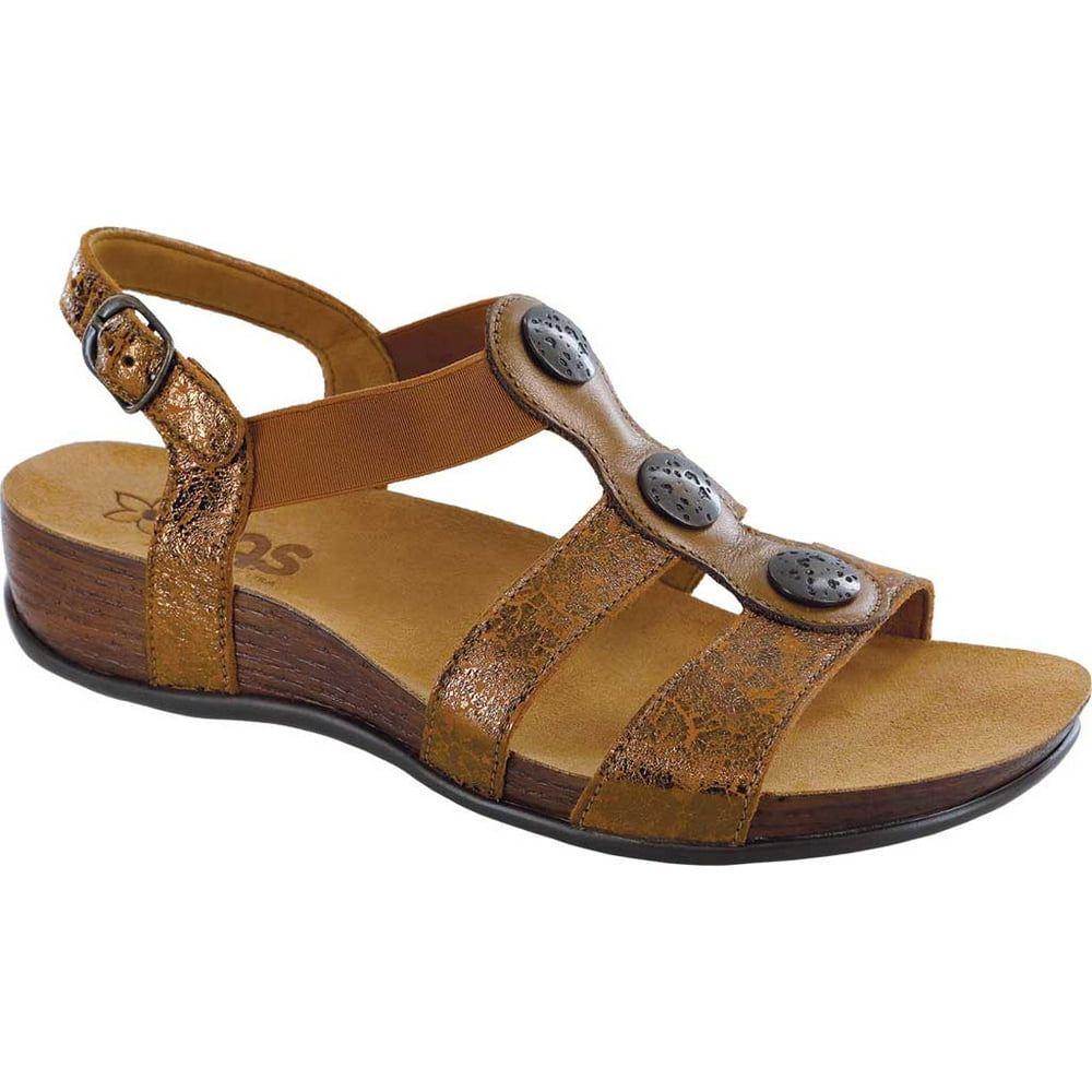 SAS - Women's SAS Clover T Strap Sandal Crackle Bronze Leather 11.5 W ...