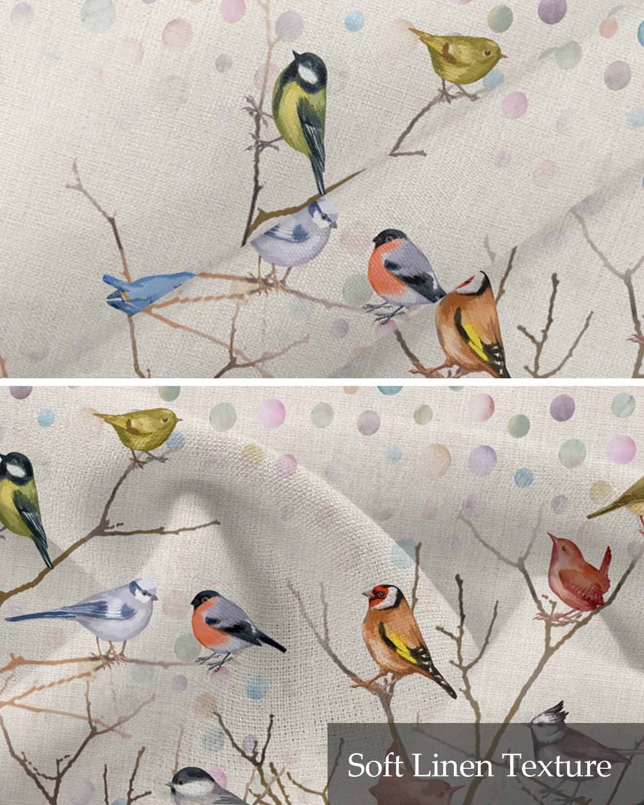 Birds Beige Linen Curtain Valance for Bedroom/Bathroom/Kitchen/Office/Living/Dining Room Window,Boho Vintage Tree Branch Bohemia Ombre Dots Pocket Topper Drapes Decorative Cafe Drapery Panel 42"x18"