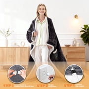 Wearable Heated Blanket with Sleeves & Foot Pocket, Full Body Heated Wearable Blanket, 10 Heat Levels & Auto Shut-Off, Machine Washable Electric Blanket for Adults, U-Shaped, Dark Gray, 72"*52"