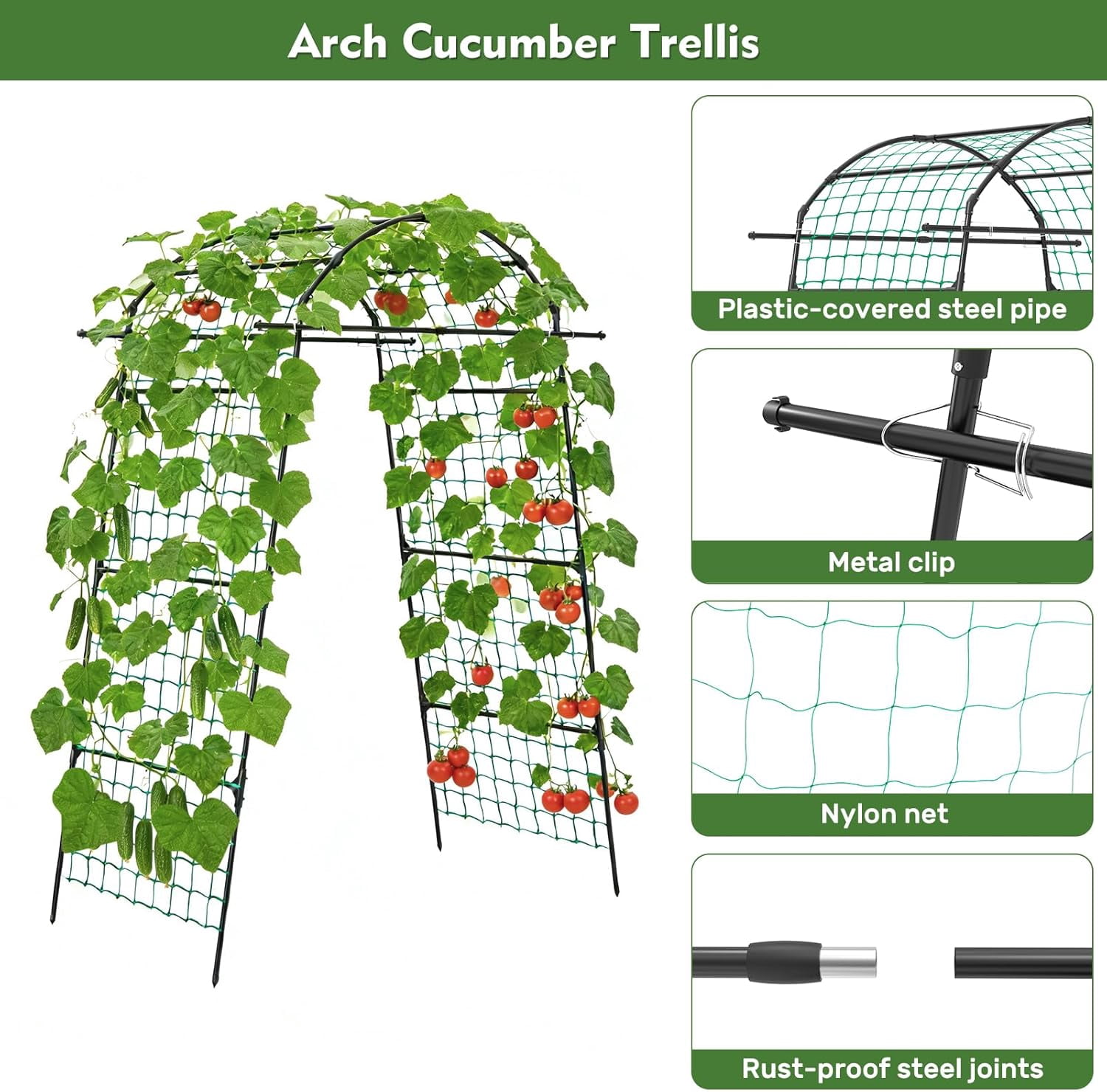 86 Inch Tall Garden Arch Trellis for Climbing Plants Outdoor,Tall Metal Garden Tunnel Trellises Archway for Climbing Vine、Vegetable、Fruit、Flower、Squash Arbors，Garden Arches Support Structure