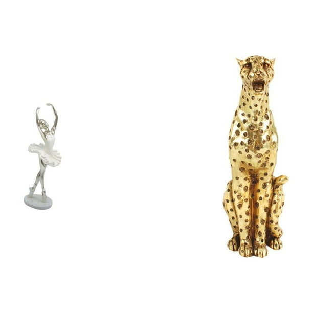 Figura De Bailarina, Adorno De Escritorio, Escultura Artística Moderna Y Creativa De Una Bailarina, Y Escultura De Guepardo Dorado, Pieza Central Decorativa Para La Mesa De La Oficina O El