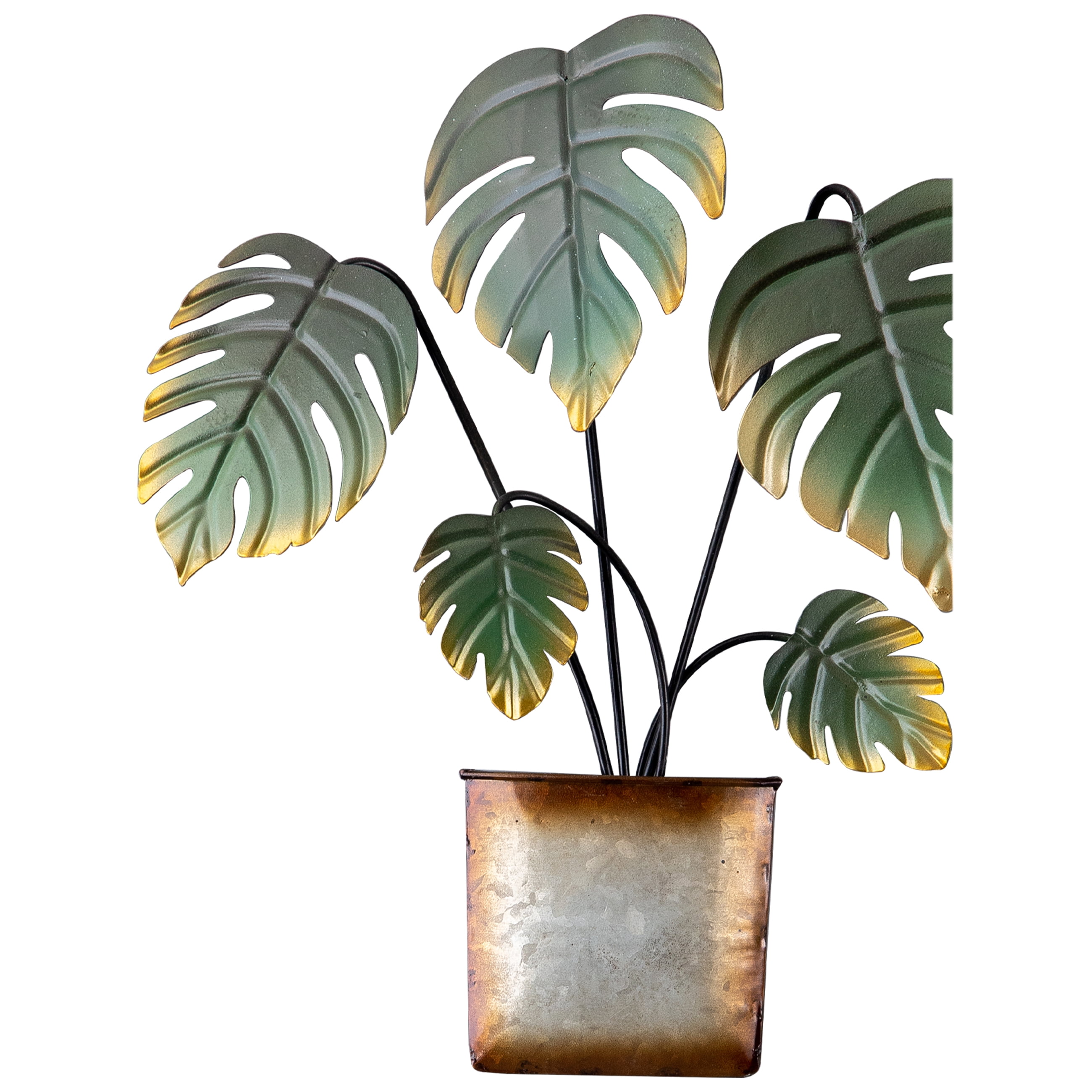 Sintosin Green Monstera Leaves Metal Wall Decor 10" x 12", Metal Monstera Leaf Wall Hanging Decor,Green Plants Metal Wall Art Sculpture for Living Room, Office, Hotel