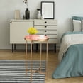 thumbnail image 4 of Small Round Metal End Table, Accent Indoor&Outdoor Coffee Side Table, Snack Sofa Table for Living Room, Anti-Rust Decorative Plant Stand, (D) 14.5" x(H) 25", Gold&Pink, 4 of 8