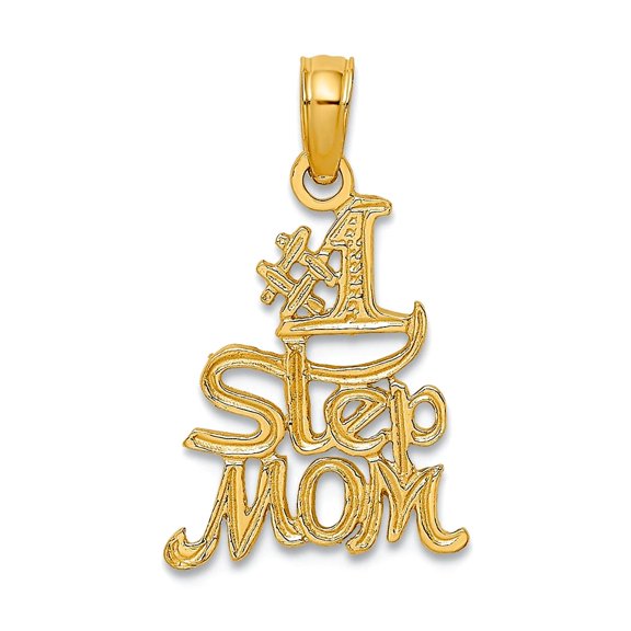 14k Gold Number 1 Step Mom High Polish and Engraved Charm 18.8x12.25mm Wide Pendant Necklace for Women