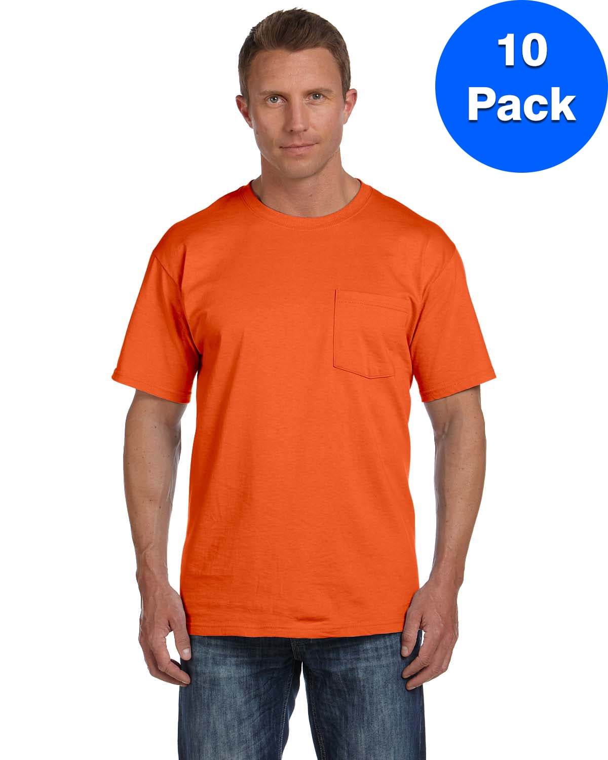 Fruit of the Loom Mens 4-Pack Pocket Crew-Neck T-Shirt Burnt Orange Small