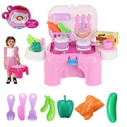25Pcs/Set Kids Portable Kitchen Playsets Pretend Play Kitchen Cooking Toy w/ Cookware Utensils Lights Sounds Gift For Children Kids