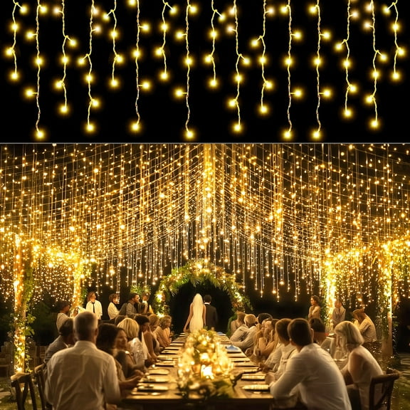 62FT 720 LED Christmas Outdoor Icicle Lights,8 Modes,IP54 Waterproof,With Timer & Memory Fuction,Connectable,360° Glow,Plug In Twinkle Curtain String Lights For Xmas,Holiday,Wedding