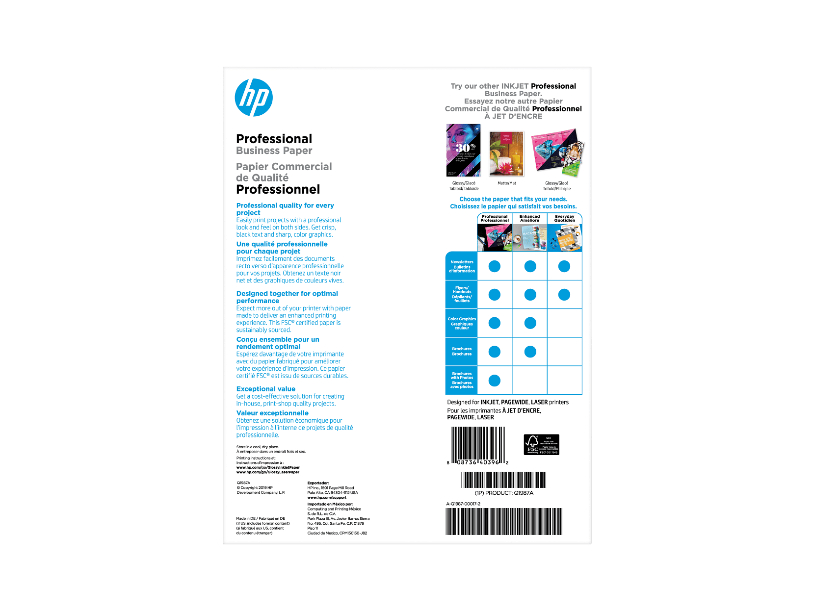 HP Professional Multi-use Glossy FSC Paper 180 gsm-150 sht/Letter/8.5 x 11 in