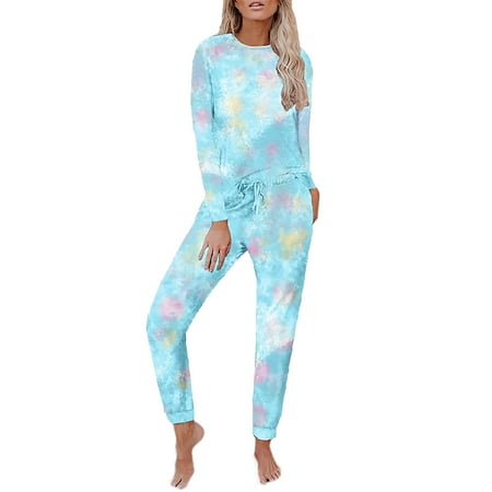 

Aompmsdx Womens Pajamas Set Trousers Soft Lounge Sets Cute Long Sleeve Sleepwear Pajamas Tie Dye Print T Shirtfemale Clothing
