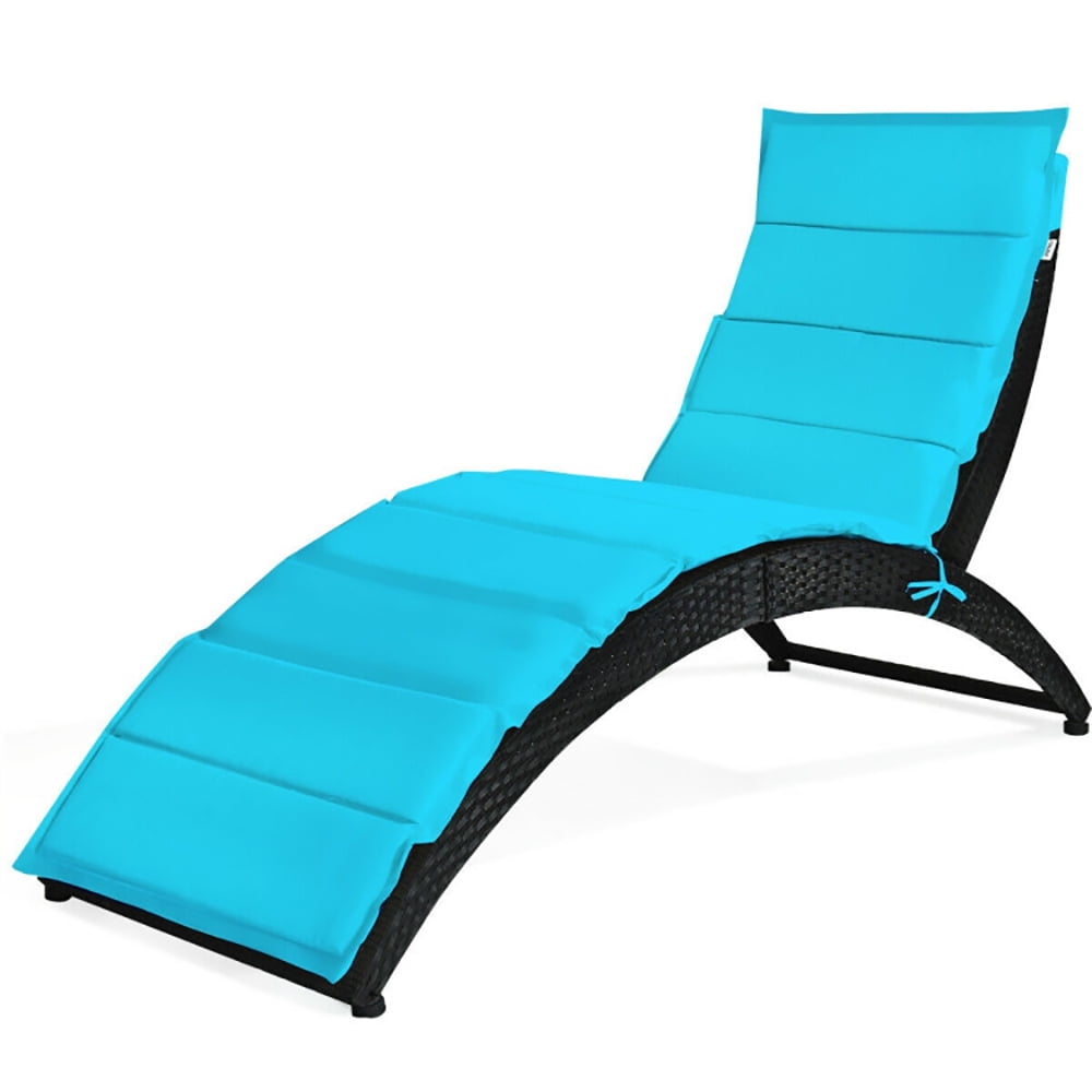 Aimee Lii Folding Patio Rattan Lounge Cushioned Portable Chair, Patio Loungers, Turquoise