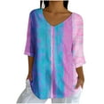thumbnail image 2 of Womens Tops Plus Size 3/4 Sleeve V-Neck Print Casual Loose Blouses Shirts Hot Pink XXL, 2 of 5