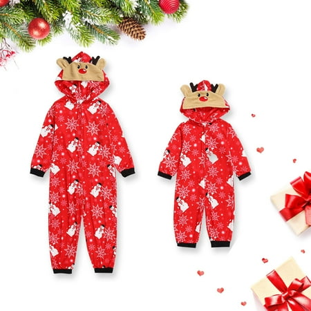 

Holiday Graphic Kid Child Snowman Hood Romper Jumpsuit Family Pajamas Sleepwear Christmas Outfit Red 2T Y2Y