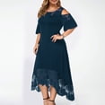 thumbnail image 4 of Robes Midi pour Femmes Mode Décontractée Couleur Unie Grande Taille Col Rond Aguichant Dentelle Manches Courtes Robe Ample Midi pour Invité de Mariage en Liquidation, 4 of 7