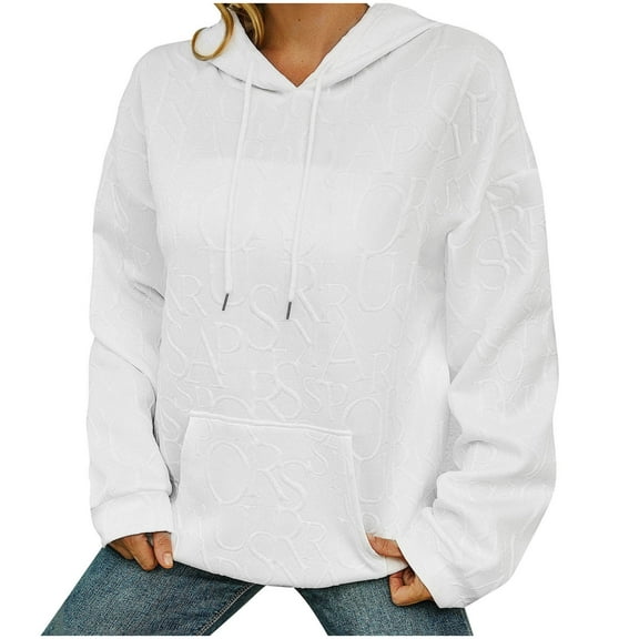 CLOISE Lightweight Hoodies for Women Hooded Sweatshirt Solid Color Long Sleeve Pullover Casual Fall Winter Clothes White