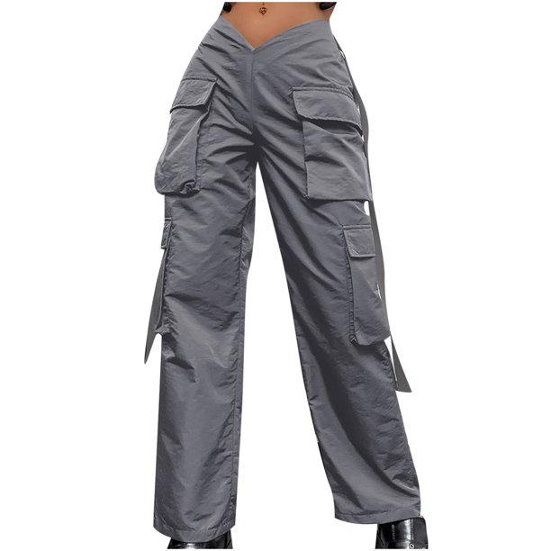 Women's Baggy Cargo Pants V Waist Solid Wide Leg Jogger Casual Trendy