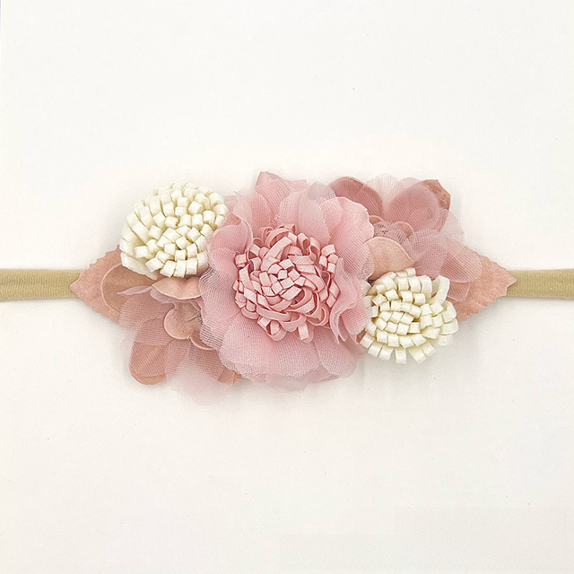 Diadema de tela europea y americana, tocado de flores, accesorios para el cabello con costura para niños, conjunto de seda de rábano rosa, combinación de flores para la cabeza dulce