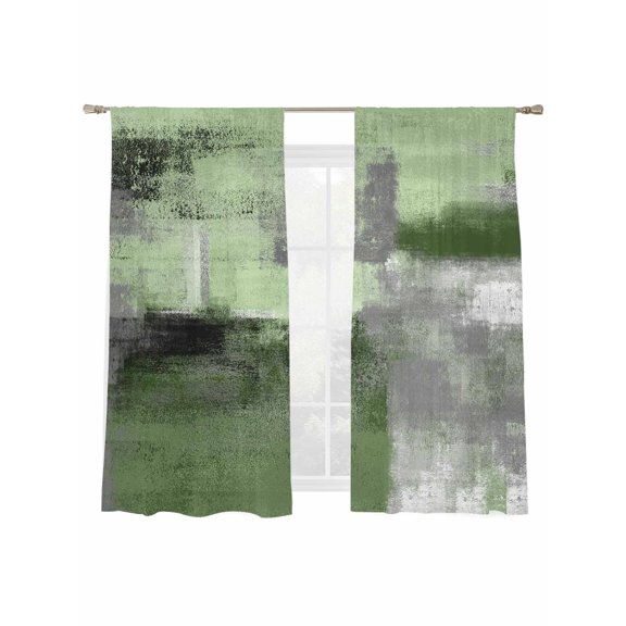 Sheer Curtains 72 inches Long 2 Panels Set Sage Green Abstract Modern Green Gray Brush Strokes Texture Sheer Window Curtain Rod Pocket Voile Drapes for Living Room/Bedroom, Each 52" W x 72" L