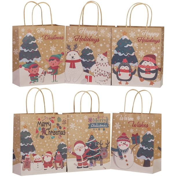 24 Piece Christmas Kraft Gift Bags With Assorted Christmas Prints For 