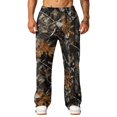 thumbnail image 4 of Havenx Men's Camo Baggy Sweatpants Wide Leg Dry Leaf Print Elastic Waist Sweatpants with Pockets Open Bottom Camouflage Wear Loose Fit Y2k Workout Athletic Soft Clothes,Coffee S, 4 of 7