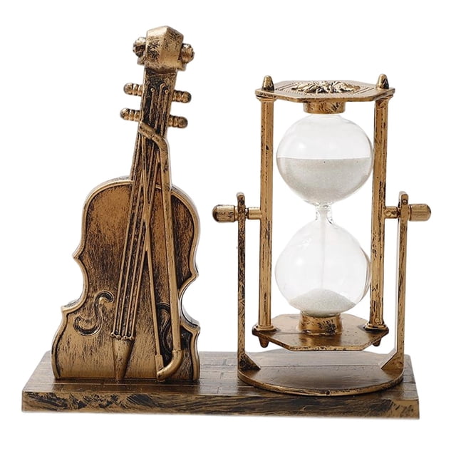 Reloj de arena con forma de violín, instrumento musical decorativo, reloj de arena coleccionable. Dorado
