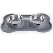 Cat and Dog Anti-Slip Bowl Stainless Steel Seat Cushion Foldable Waterproof Silicone (Grey M)