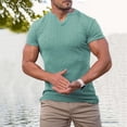 thumbnail image 2 of Dagugfen T Shirts for Men Ribbed Knit Comfy Short Sleeve Notch Neck Stretchy Loose Breathable Tops Solid Color, 2 of 7