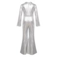 thumbnail image 6 of YEAHDOR Kids Girls Metallic Disco Dance Jumpsuit Long Sleeve Bell-Bottomed Bodysuit Halloween Party Outfit Silver 8, 6 of 7
