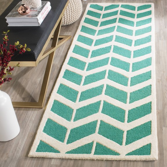 SAFAVIEH Cambridge Austyn Geometric Wool Runner Rug, Teal/Ivory, 2'6" x 8'
