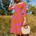 thumbnail image 4 of Pink Orange Swirling Abstract Design Sweetheart Knot Flared Dress Fashion Design Large Size Loose Dress Spring Summer Women Dress, 4 of 9