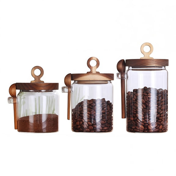 3 Pack Storage Jars With Spoons Set For Kitchen Use,Ideal for Storing Coffee, Sugar and Candies