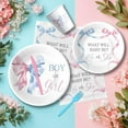 thumbnail image 7 of Pink Blue Bow Gender Reveal Decorations, Bow Theme Boy or Girl Gender Reveal Party Supplies for Baby Shower, He or She Paper Plate, Cup, Napkin, Disposable Cutlery, Serves 24, 7 of 7