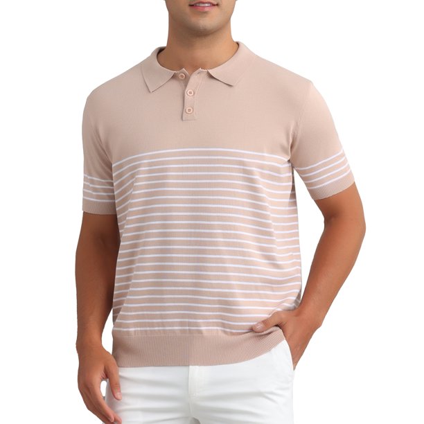 Camiseta Polo de Rayas INSPIRE CHIC para Hombre, Corte Regular, Manga Corta, Botones, Cuello, Camisetas de Golf de Punto, Rosa