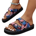 thumbnail image 3 of pwidon 4th of July Women's Double Buckle Platform Slide Sandals American Flag Adjustable Strap Open Toe Slip On Patriotic Beach Walking Slides Black 5.5, 3 of 4