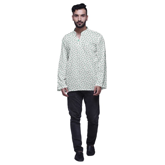 Atasi Button Placket Cotton Mens Kurta Shirt Printed Short Casual Kurta Shirt