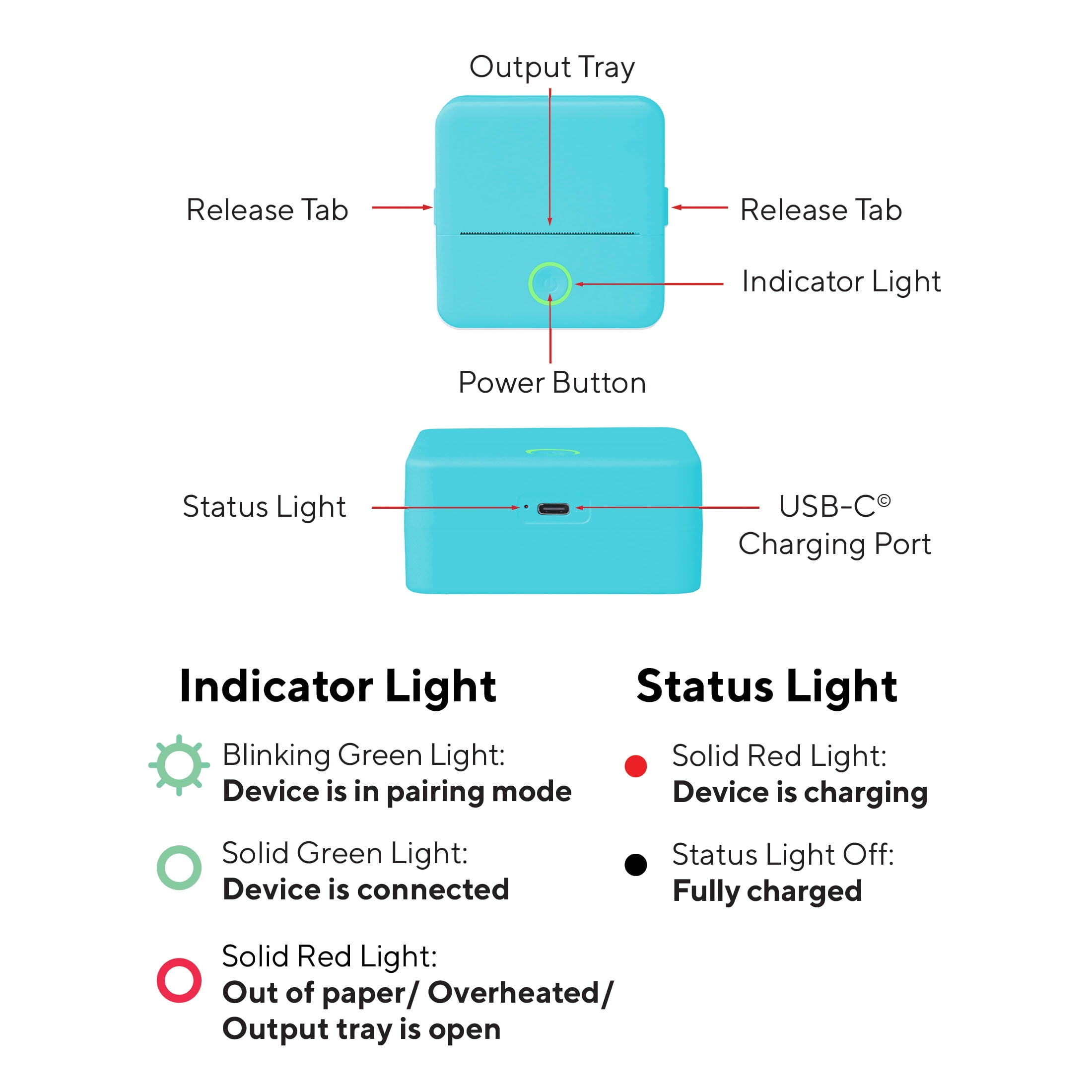 Core Innovations CTP500 Bluetooth Mini Portable Inkless Thermal Printer & Label Maker + Paper, Android & iOS (Teal)
