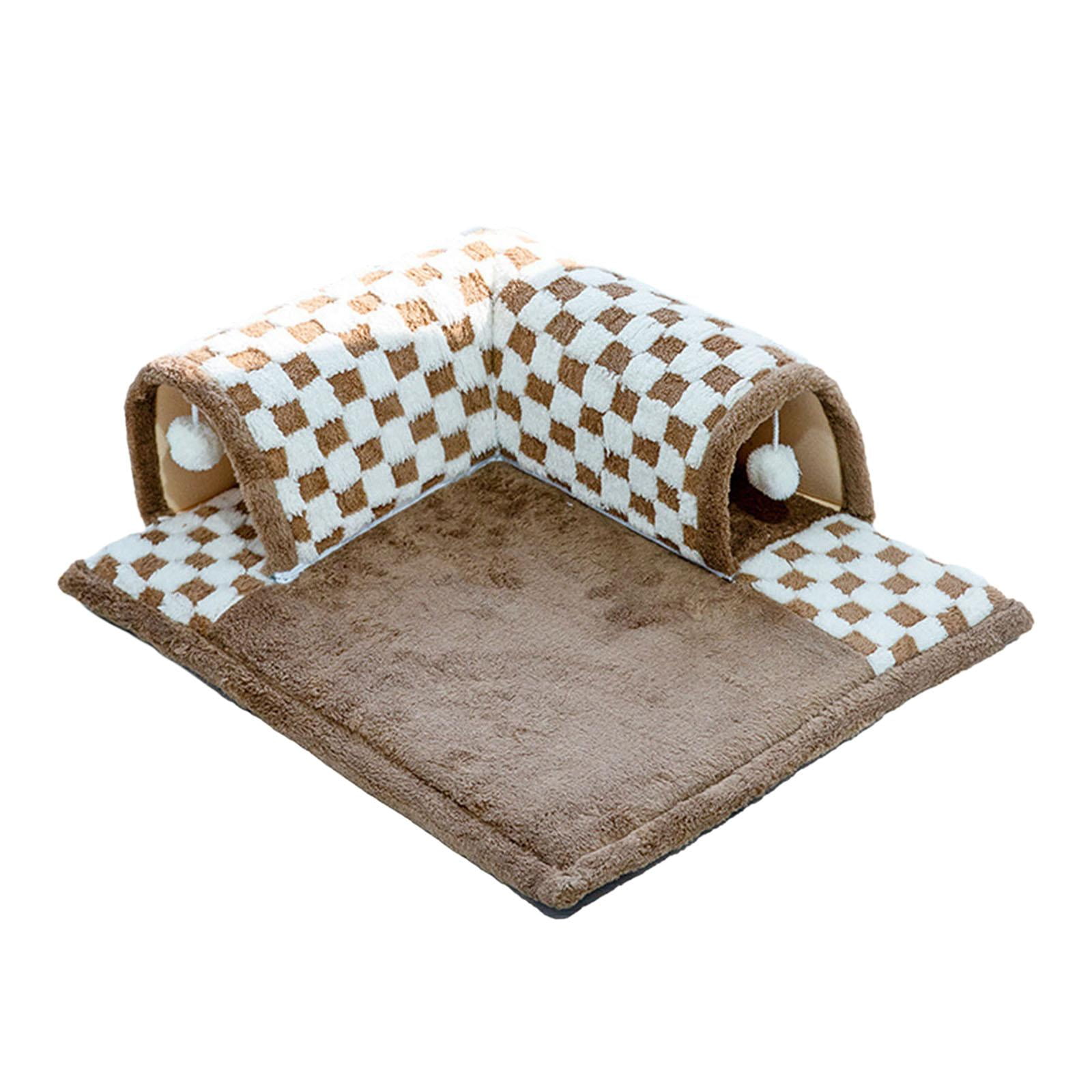 FITYLE 2 in 1 Cat Bed Play Tunnel Hideout Lightweight Autumn Warm Tunnel Mat Nest Interactive Toys Playing Center for Cats Bunny Rabbit Brown