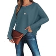thumbnail image 2 of Fangasis Women Pullover Knitted Jumper Top Long Sleeve Knit Tops Ladies Loose Tunic Blouse Knitwear Holiday Blue S, 2 of 7