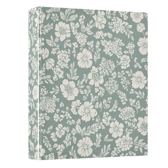 Haosy Hardcover 3 Ring Binder 1.5 Inch Ring Decorative Binder Organizer for Home School Office, Sage Green White Flower