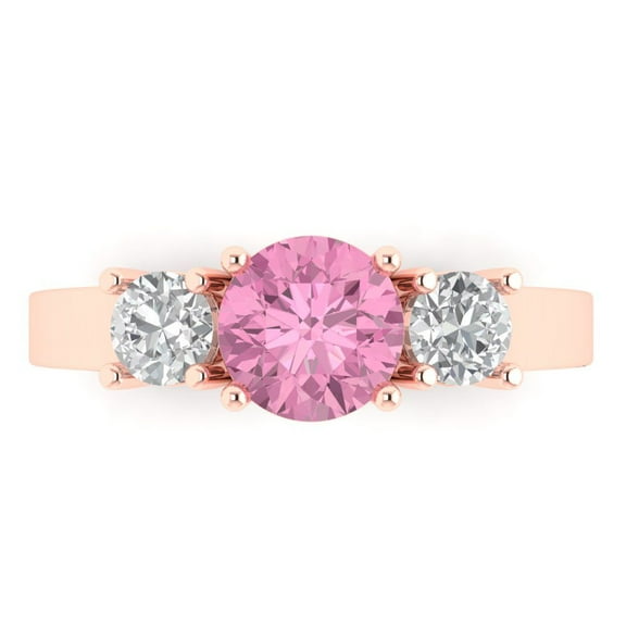 Clara Pucci 14K Rose Gold 1.5ct Pink Three-Stone Ring for Women