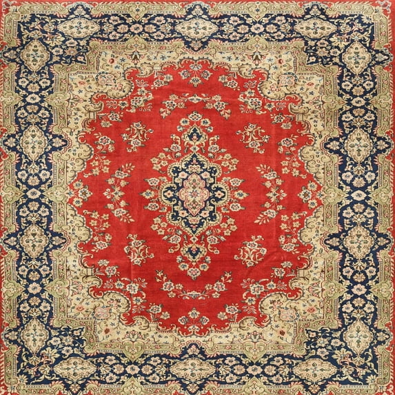 Ahgly Company Indoor Square Traditional Fire Brick Red Medallion Area Rugs, 5' Square
