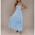 thumbnail image 1 of Generic Pure Color Tube-Top Hem Long Sleeveless Retro Bohemian Waist-Tight Temperament Dress, 1 of 1