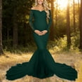 thumbnail image 2 of Lace Off Shoulder Long Sleeve Maternity Gown with Tulle Train for Bridal Baby Shower, 2 of 8