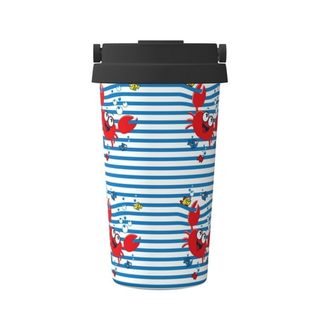 

Vsdgher Red Funny Crab on Blue Stripe Coffee Mug Pobtable To Stainless Steel Coffee Tumbler Coffee Cups with Lids Thermos for Hot and Cold Drink