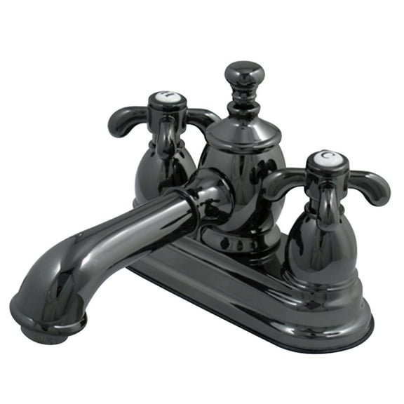 NS7000TX Water Onyx 4 inch centerset lavatory faucet with cross handles and brass pop up drain, Black Nickel
