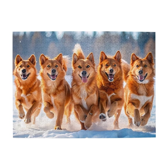 500-Piece Wooden Jigsaw Puzzle for Adults - Running Dogs In Snow , Interlocking Pieces with Guide Letters, Holiday Gift & Home Decor