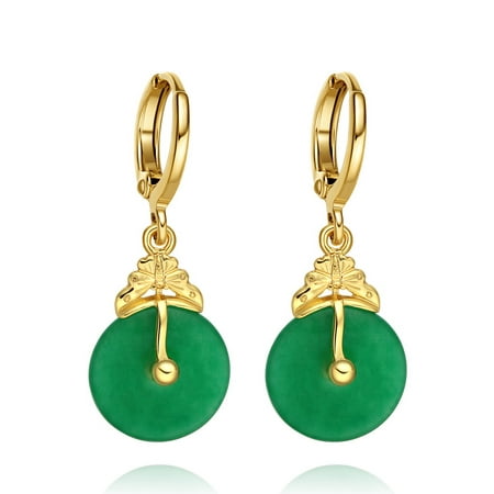 Jade Donut (Unique Very Cute Upside Down Butterfly Charms and Green Simulated Jade Donuts Amulet Gold-Tone)