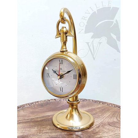 Antique Brass Analog Table Clock Vintage Glass Clock Watch for Study Table, Décor